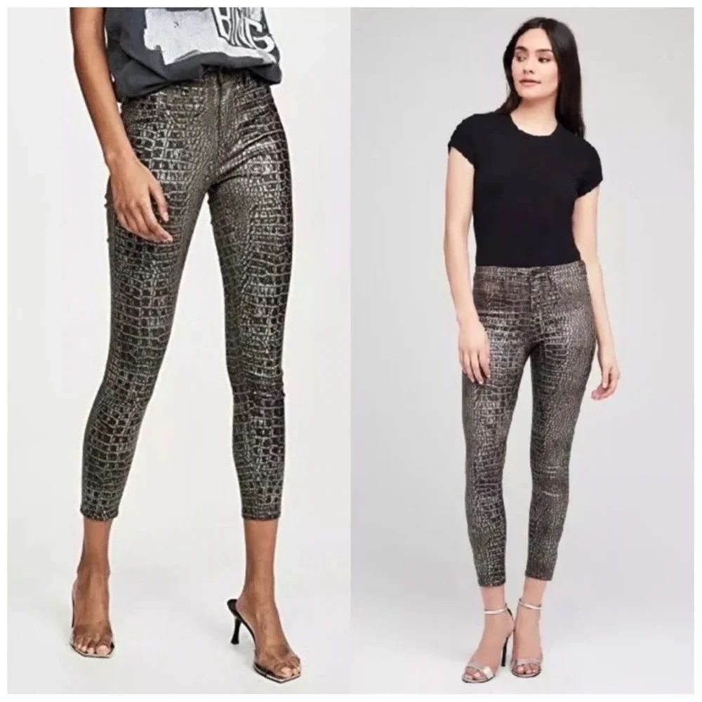 L'AGENCE Margot High Rise Skinny Jeans in Chestnut Black Croc Foil Size 25‎ NWT